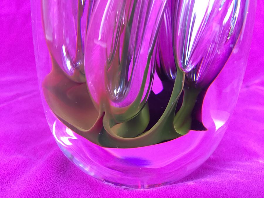 Stunning Studio Ahus Sweden Art Glass Sculpture 1994 H Dreutle A Zirnsack Pink Purple Fire Sculpture SC 9I - 30/80 [Photo 5]