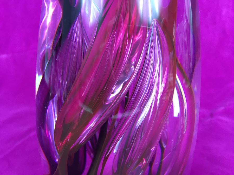 Stunning Studio Ahus Sweden Art Glass Sculpture 1994 H Dreutle A Zirnsack Pink Purple Fire Sculpture SC 9I - 30/80 [Photo 13]
