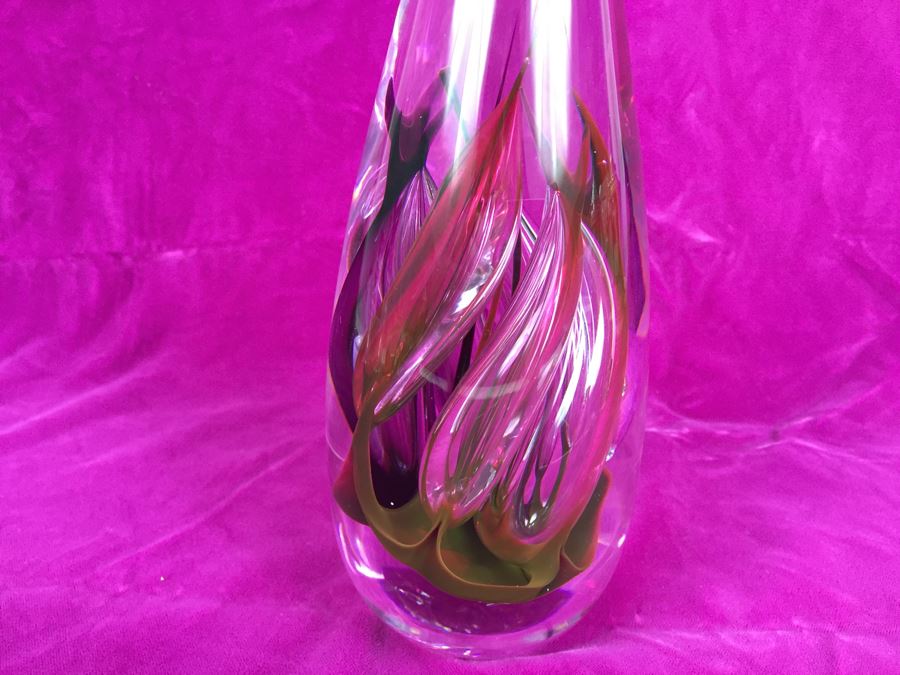 Stunning Studio Ahus Sweden Art Glass Sculpture 1994 H Dreutle A Zirnsack Pink Purple Fire Sculpture SC 9I - 30/80 [Photo 2]