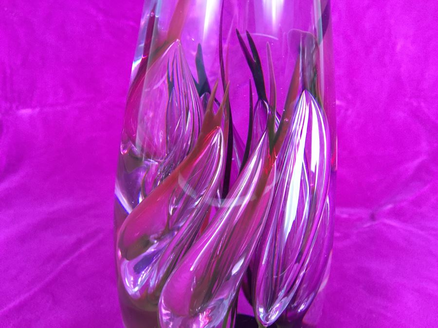 Stunning Studio Ahus Sweden Art Glass Sculpture 1994 H Dreutle A Zirnsack Pink Purple Fire Sculpture SC 9I - 30/80 [Photo 7]