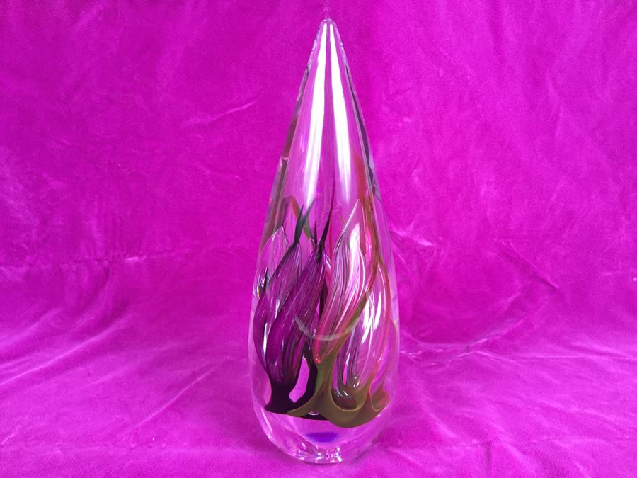 Stunning Studio Ahus Sweden Art Glass Sculpture 1994 H Dreutle A Zirnsack Pink Purple Fire Sculpture SC 9I - 30/80