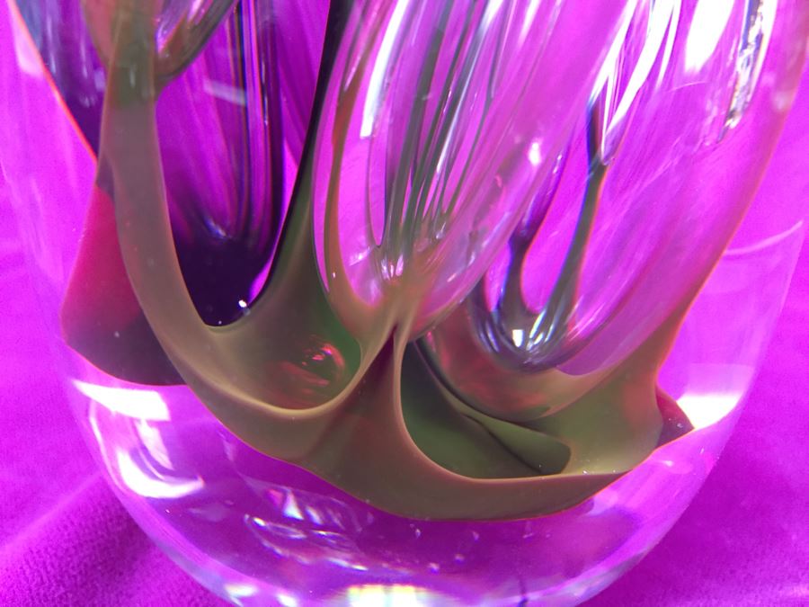 Stunning Studio Ahus Sweden Art Glass Sculpture 1994 H Dreutle A Zirnsack Pink Purple Fire Sculpture SC 9I - 30/80 [Photo 11]
