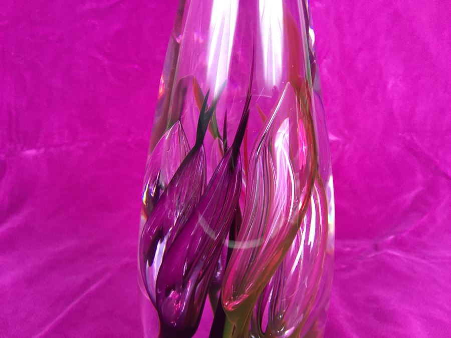 Stunning Studio Ahus Sweden Art Glass Sculpture 1994 H Dreutle A Zirnsack Pink Purple Fire Sculpture SC 9I - 30/80 [Photo 4]