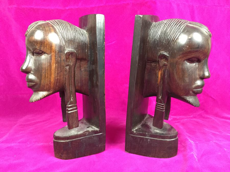 Hand Carved Wooden Heads Bookends Produced In Tanganyika East Africa For Afri-Craft, Inc [Photo 5]