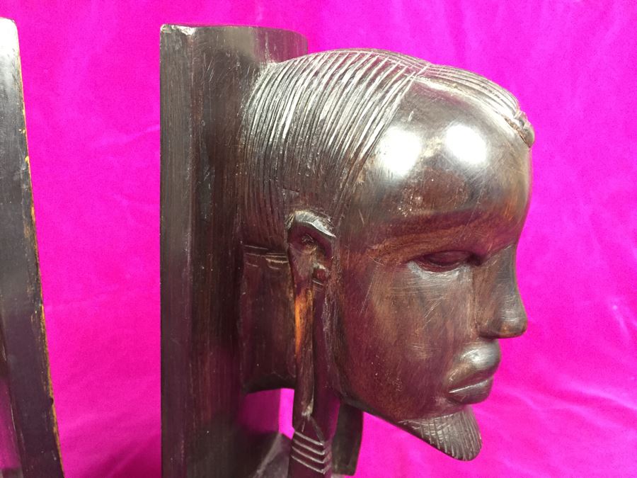 Hand Carved Wooden Heads Bookends Produced In Tanganyika East Africa For Afri-Craft, Inc [Photo 4]