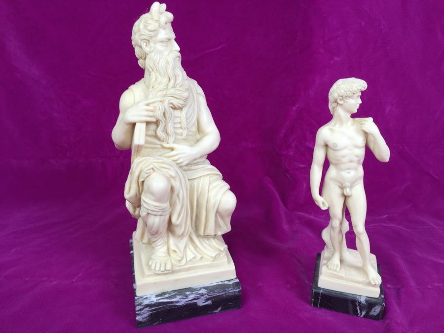 Pair Of Sculptures On Marble Base By Sculptor G. Ruggeri Made In Italy