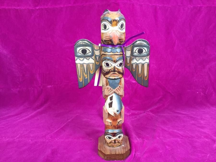 Carved Wood Totem Pole Signed Patrick Seale 'Eagle Boy'