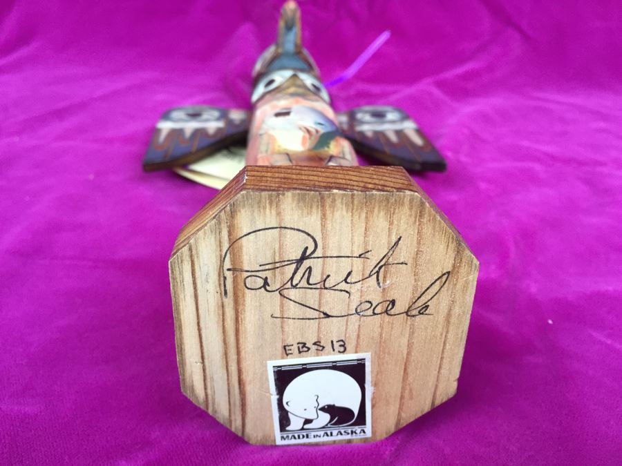 Carved Wood Totem Pole Signed Patrick Seale 'Eagle Boy' [Photo 13]