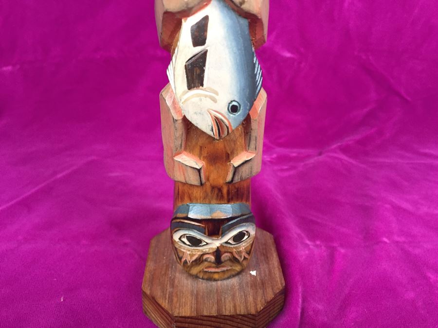 Carved Wood Totem Pole Signed Patrick Seale 'Eagle Boy' [Photo 5]
