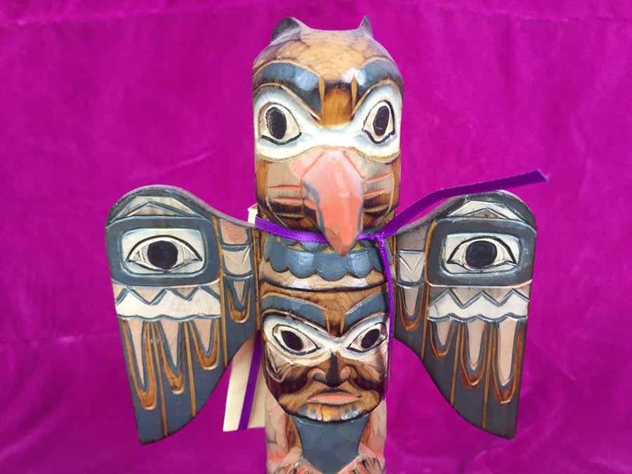 Carved Wood Totem Pole Signed Patrick Seale 'Eagle Boy' [Photo 4]