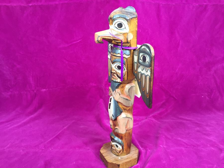 Carved Wood Totem Pole Signed Patrick Seale 'Eagle Boy' [Photo 7]