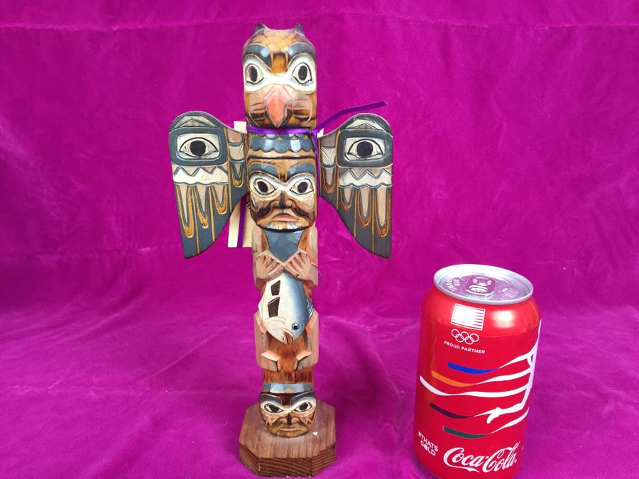 Carved Wood Totem Pole Signed Patrick Seale 'Eagle Boy' [Photo 14]