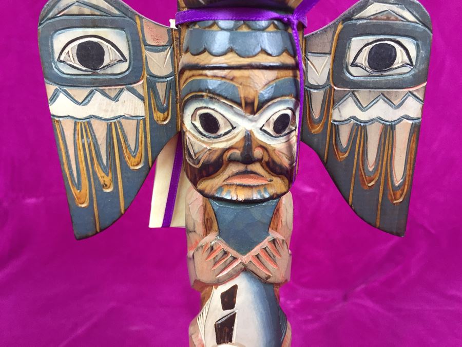 Carved Wood Totem Pole Signed Patrick Seale 'Eagle Boy' [Photo 2]