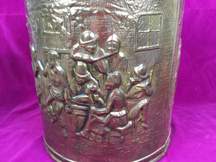 Vintage Peerage Embossed Brass Pail Bucket With Handle Made In England  [Photo 4]