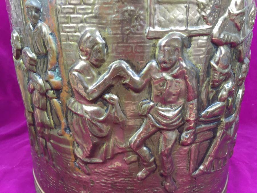 Vintage Peerage Embossed Brass Pail Bucket With Handle Made In England  [Photo 2]