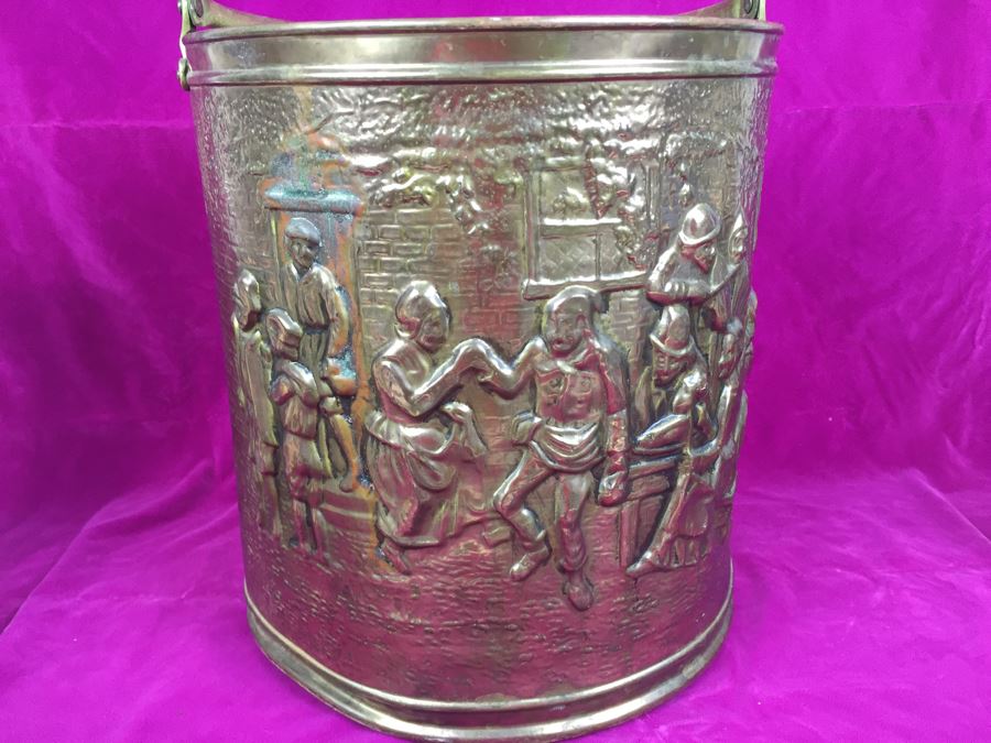 Vintage Peerage Embossed Brass Pail Bucket With Handle Made In England  [Photo 3]