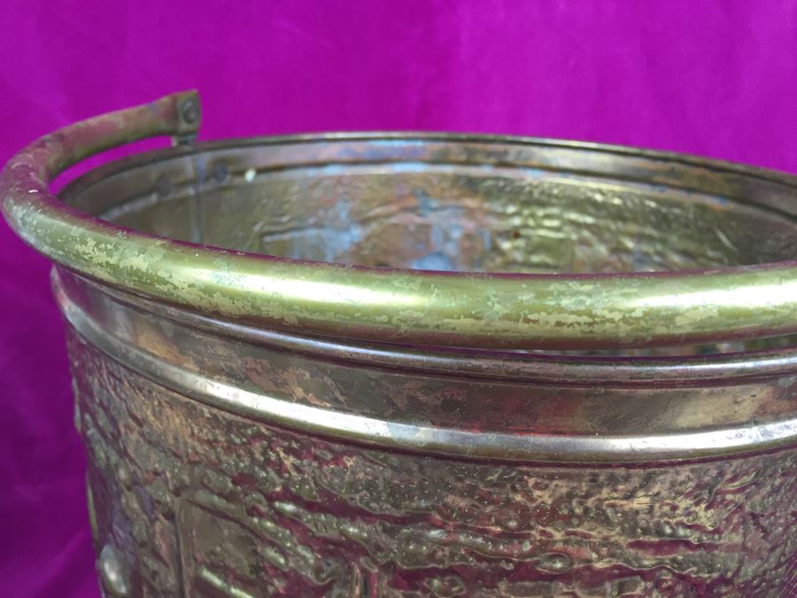 Vintage Peerage Embossed Brass Pail Bucket With Handle Made In England  [Photo 10]