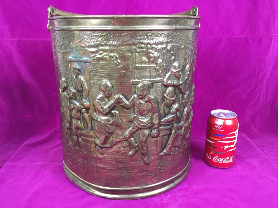 Vintage Peerage Embossed Brass Pail Bucket With Handle Made In England  [Photo 1]