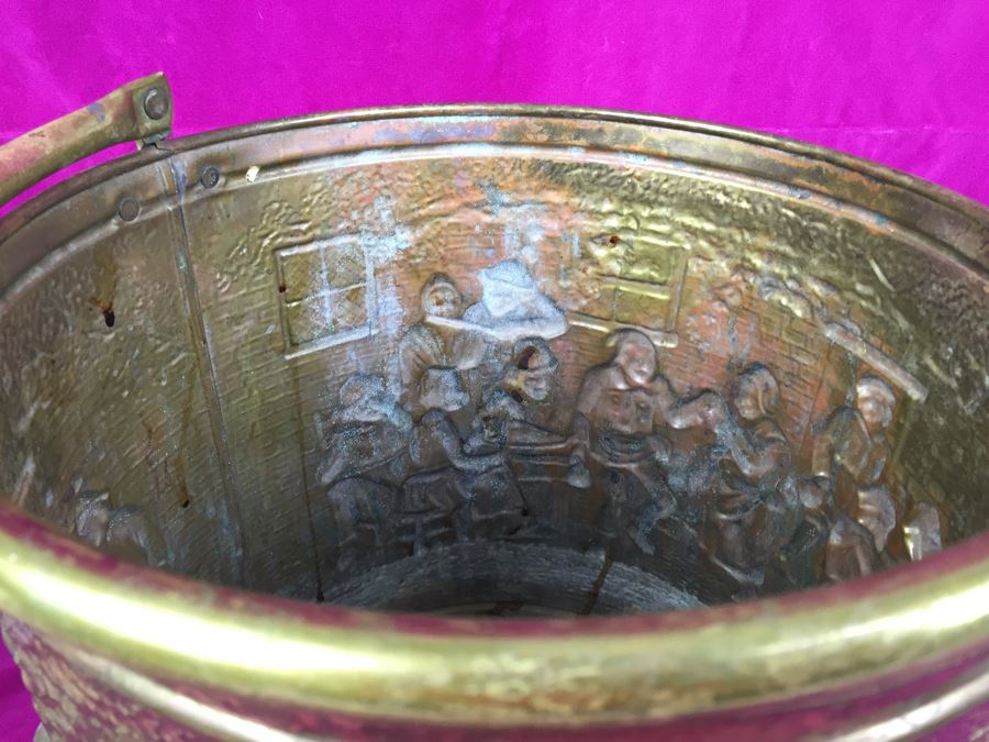 Vintage Peerage Embossed Brass Pail Bucket With Handle Made In England  [Photo 9]
