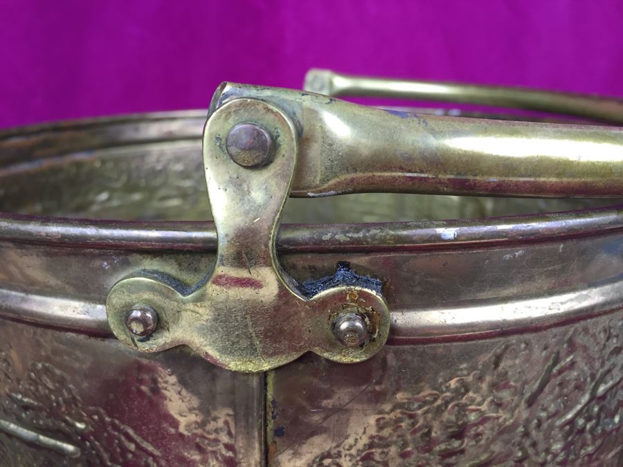 Vintage Peerage Embossed Brass Pail Bucket With Handle Made In England  [Photo 5]