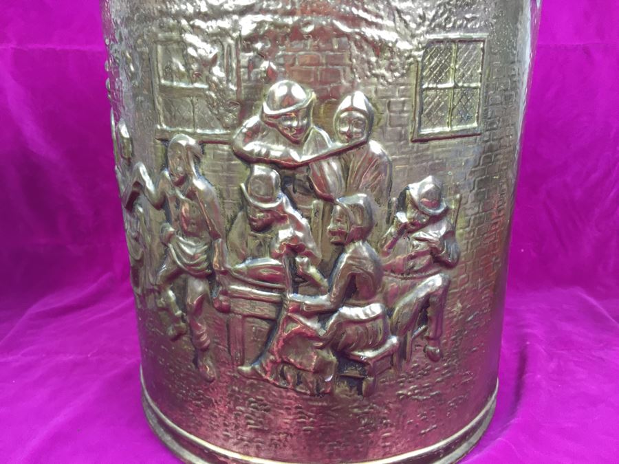 Vintage Peerage Embossed Brass Pail Bucket With Handle Made In England  [Photo 8]