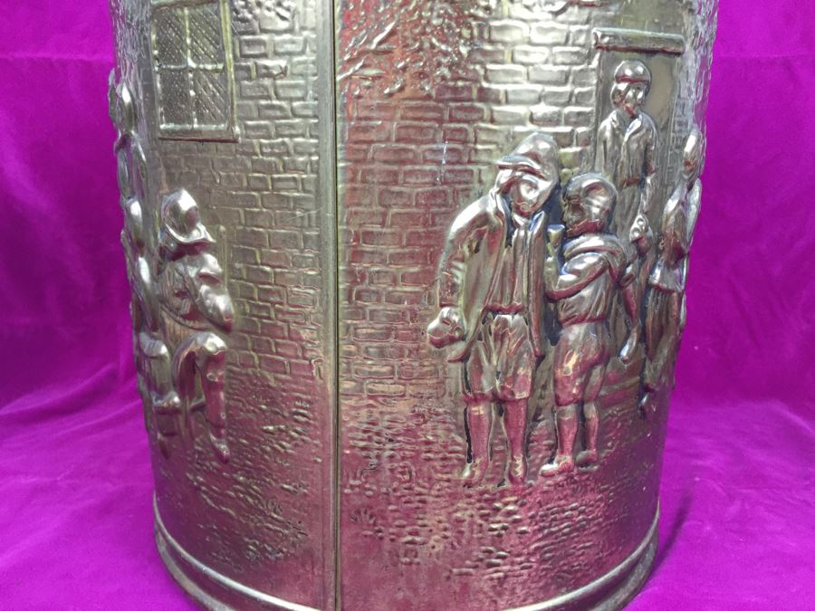 Vintage Peerage Embossed Brass Pail Bucket With Handle Made In England  [Photo 6]