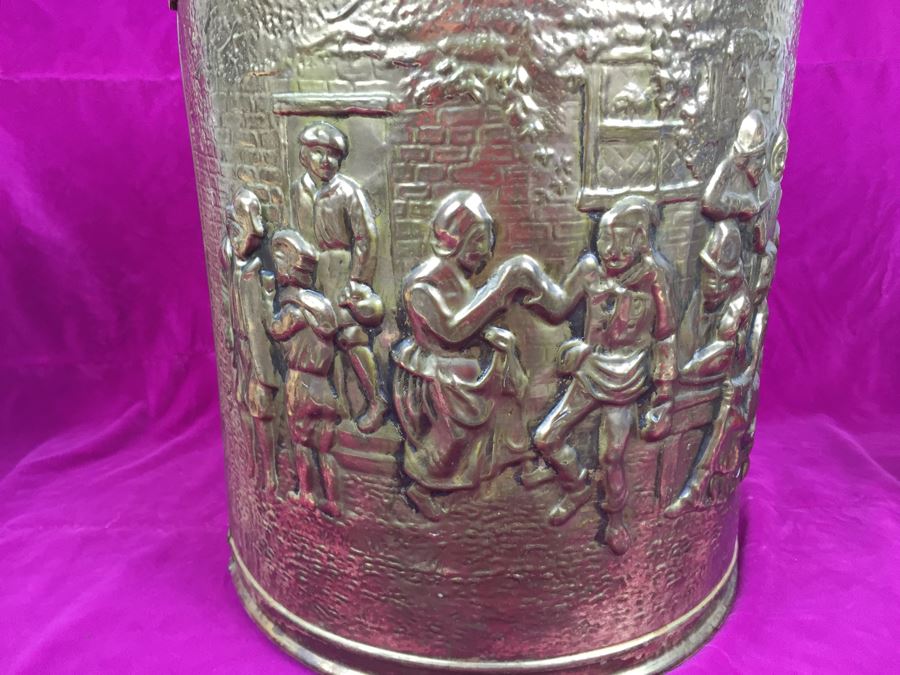 Vintage Peerage Embossed Brass Pail Bucket With Handle Made In England  [Photo 7]