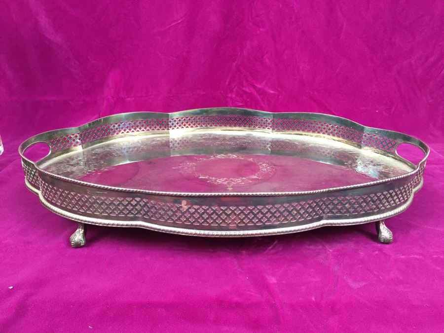 Large Footed Reed & Barton Silverplate On Copper Serving Tray Made In Sheffield England [Photo 4]