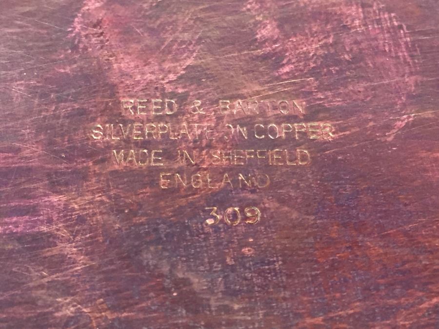Large Footed Reed & Barton Silverplate On Copper Serving Tray Made In Sheffield England [Photo 8]