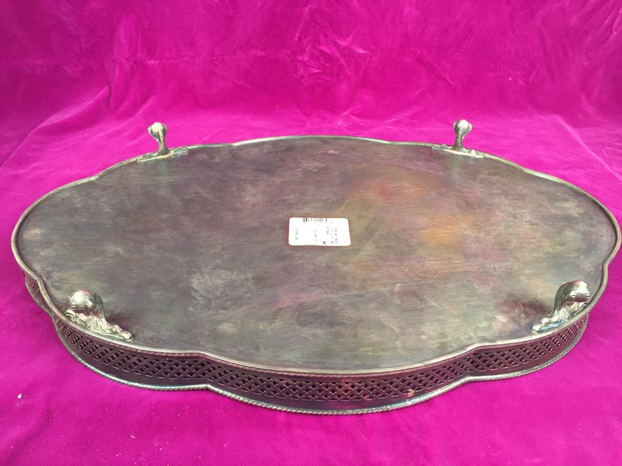 Large Footed Reed & Barton Silverplate On Copper Serving Tray Made In Sheffield England [Photo 7]