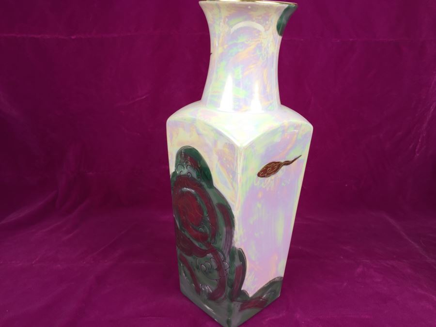 Pair Of Vases AITO China Hand Painted Japan 18k Gold Dragon Porcelain Vase Green and White MCI [Photo 11]