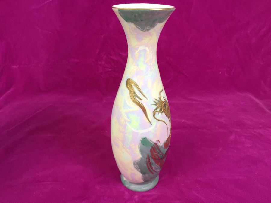 Pair Of Vases AITO China Hand Painted Japan 18k Gold Dragon Porcelain Vase Green and White MCI [Photo 19]