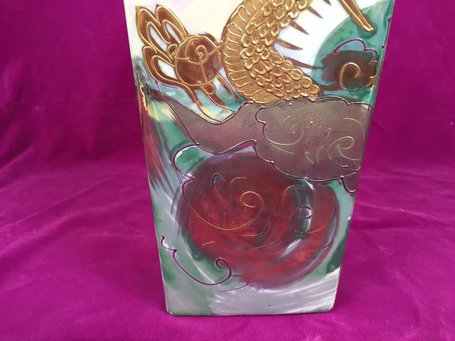 Pair Of Vases AITO China Hand Painted Japan 18k Gold Dragon Porcelain Vase Green and White MCI [Photo 2]