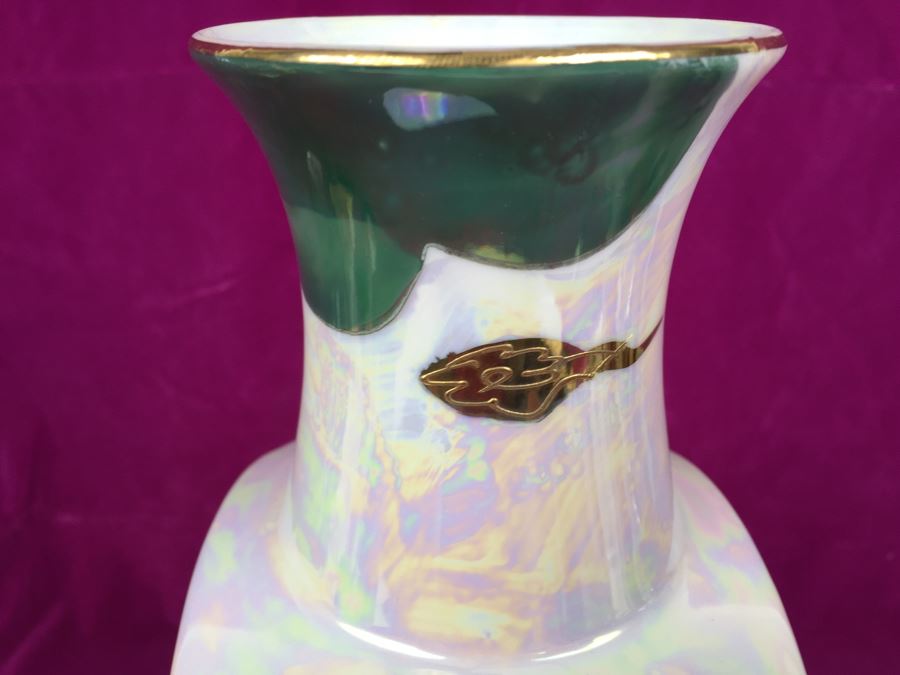 Pair Of Vases AITO China Hand Painted Japan 18k Gold Dragon Porcelain Vase Green and White MCI [Photo 6]