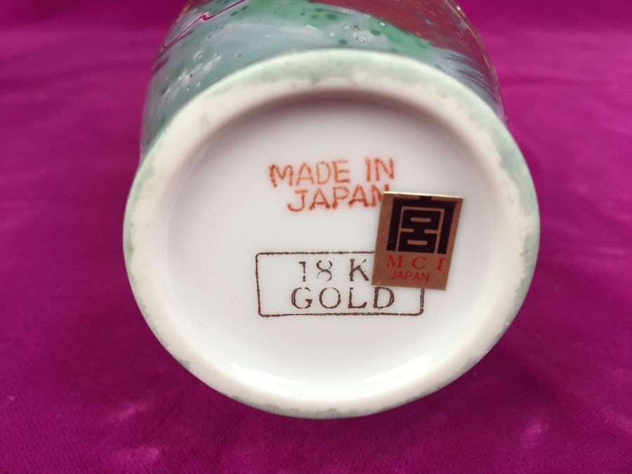 Pair Of Vases AITO China Hand Painted Japan 18k Gold Dragon Porcelain Vase Green and White MCI [Photo 20]