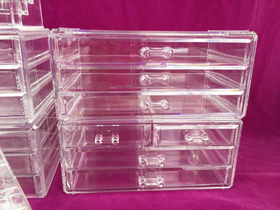 Set Of Stackable Lucite Acrylic Jewelry Boxes Storage Containers Organizers