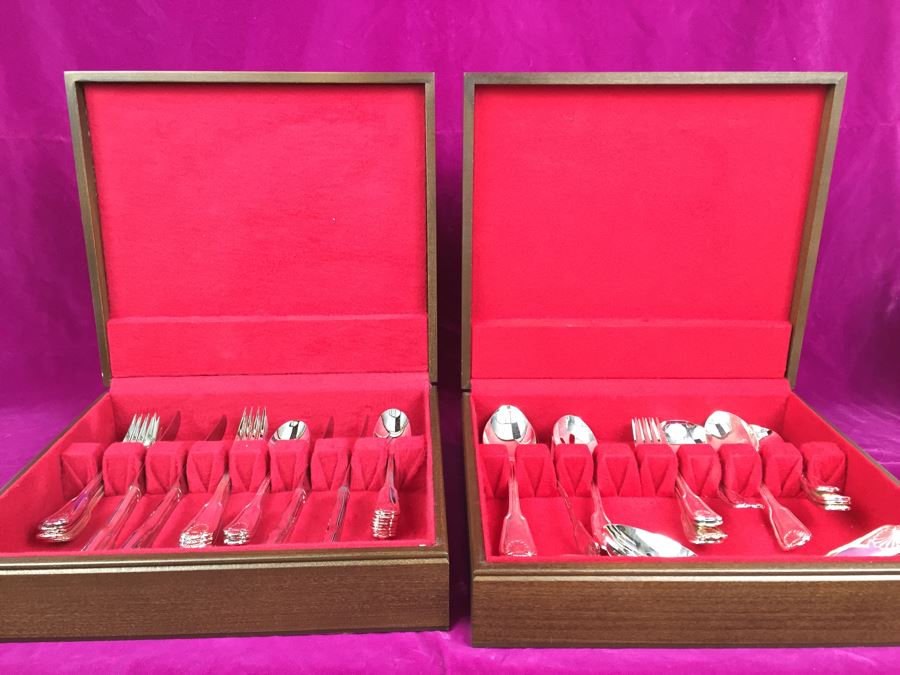 Set Of Silverplate Flatware With Two Silverware Boxes [Photo 1]