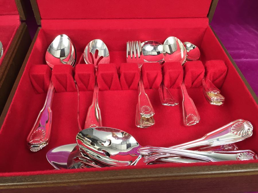 Set Of Silverplate Flatware With Two Silverware Boxes [Photo 2]