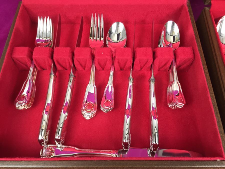 Set Of Silverplate Flatware With Two Silverware Boxes [Photo 7]
