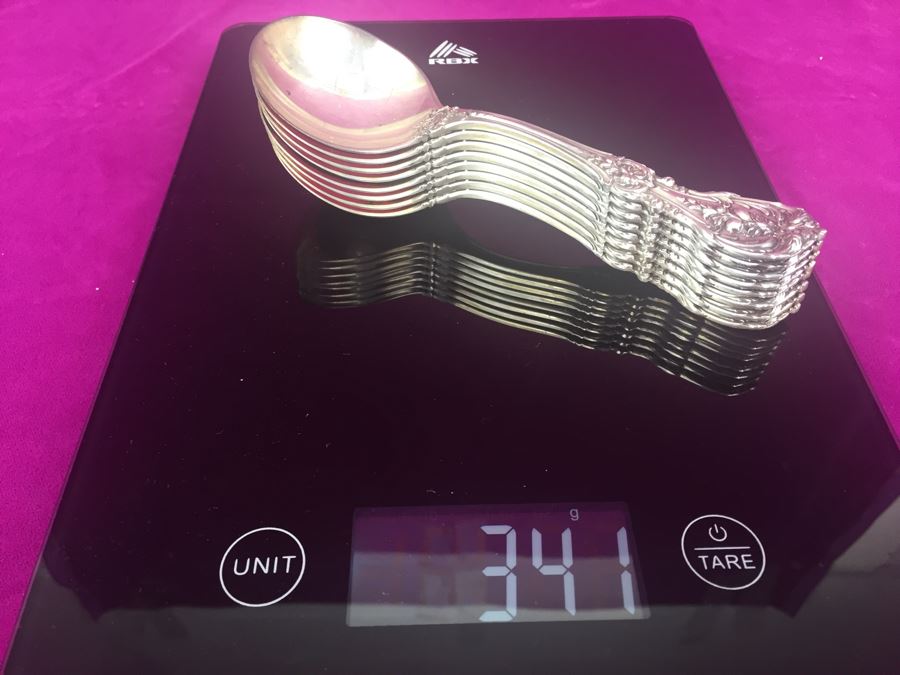 Elegant Sterling Silver Flatware Set With Silverware Box 2,377g Without Knives + 168g Knife Handles = 2,545g = $1,408 Melt Value [Photo 21]