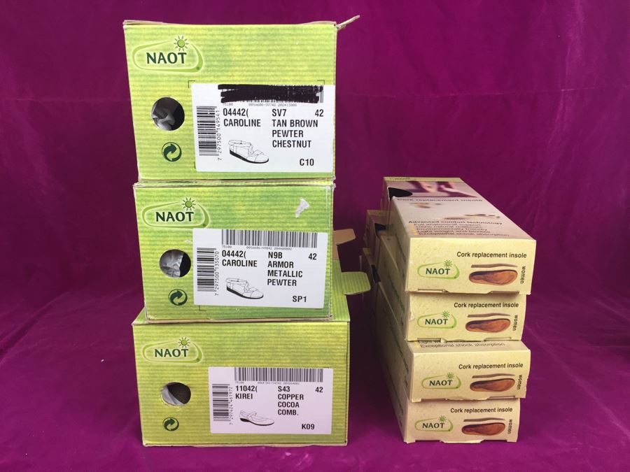 3 Pairs Of NAOT Women's Shoes Size 42 With 4 Cork Replacement Insoles All New In Box