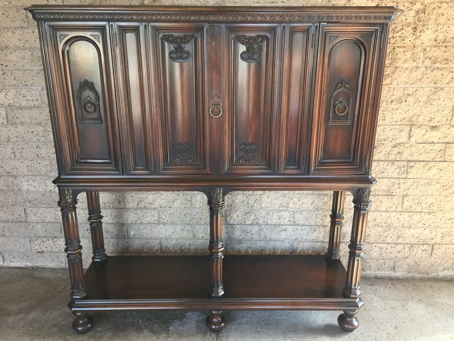 Stunning Antique Cabinet With Detailed Wood Carvings