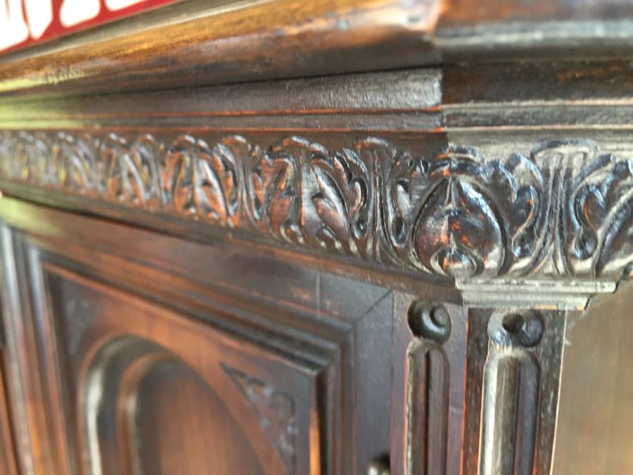 Stunning Antique Cabinet With Detailed Wood Carvings