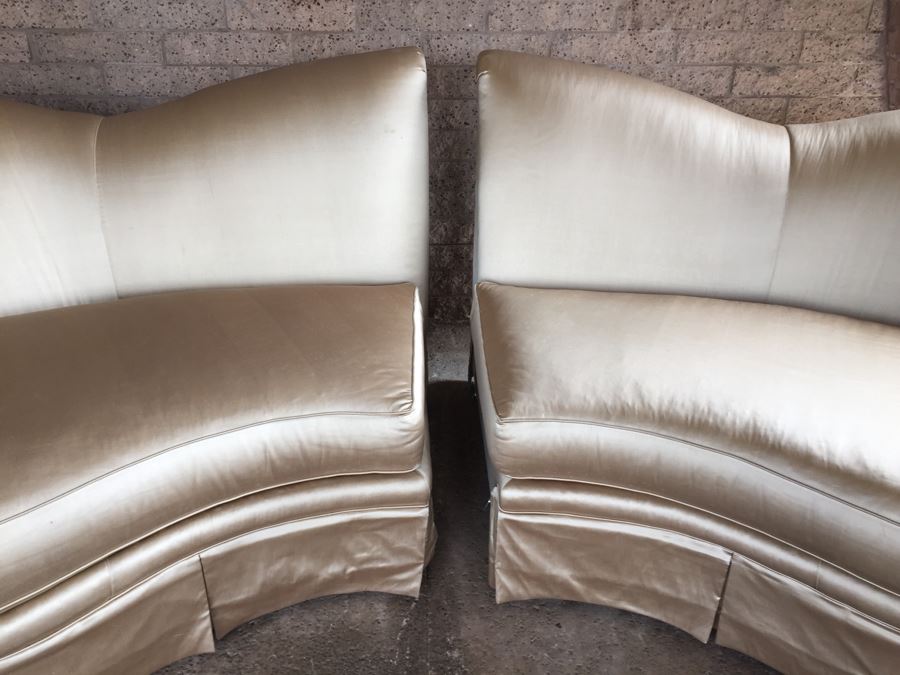 Elegant Thomasville Curved Back Silk Sofa [Photo 12]