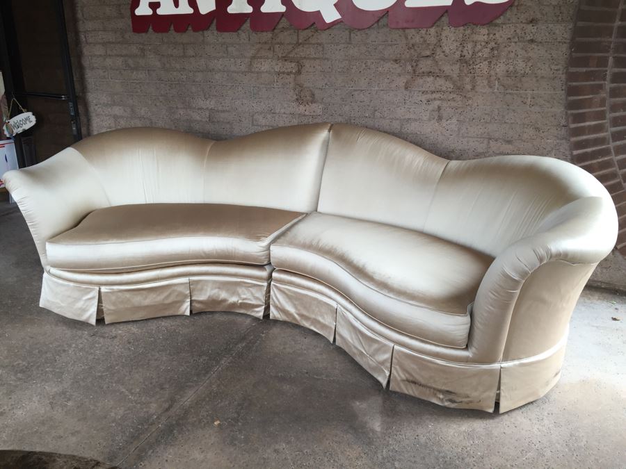 Elegant Thomasville Curved Back Silk Sofa [Photo 5]