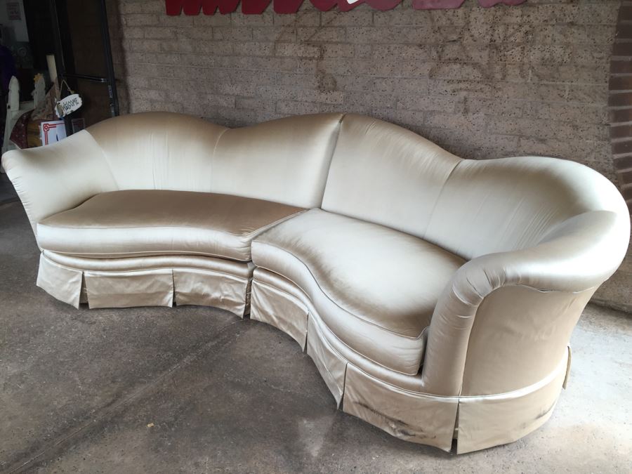 Elegant Thomasville Curved Back Silk Sofa [Photo 8]