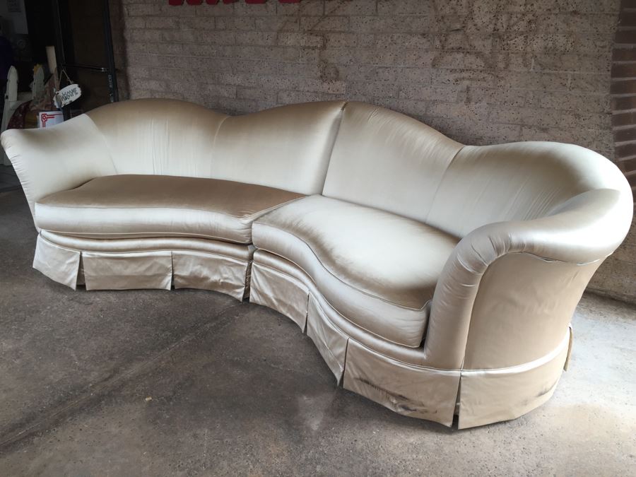 Elegant Thomasville Curved Back Silk Sofa [Photo 4]