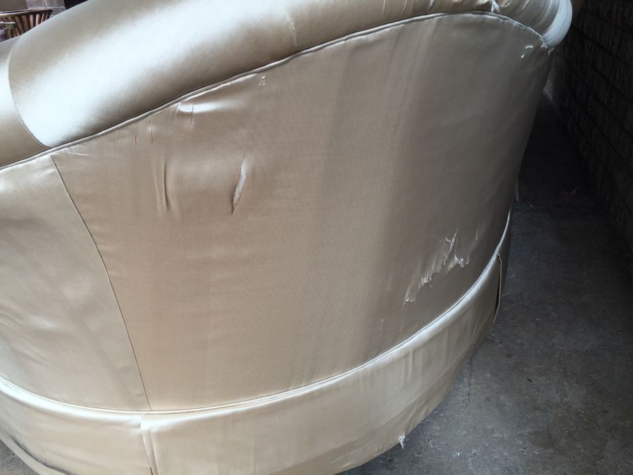 Elegant Thomasville Curved Back Silk Sofa [Photo 16]