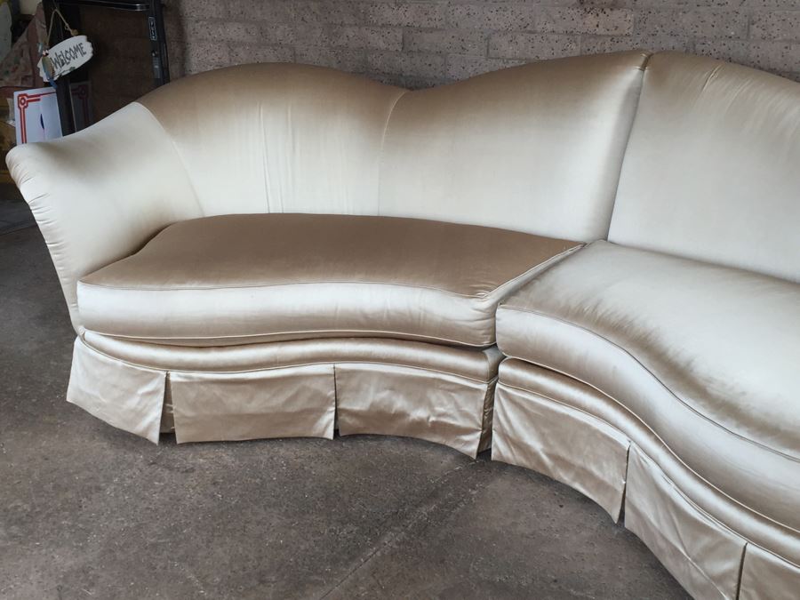 Elegant Thomasville Curved Back Silk Sofa [Photo 7]