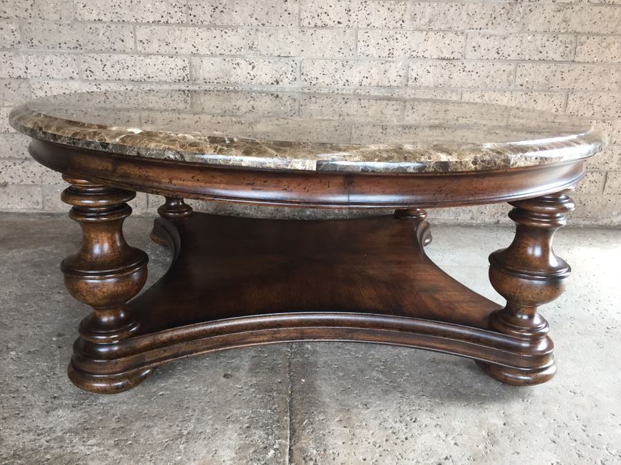Round Marble Top Coffee Table With Wooden Base